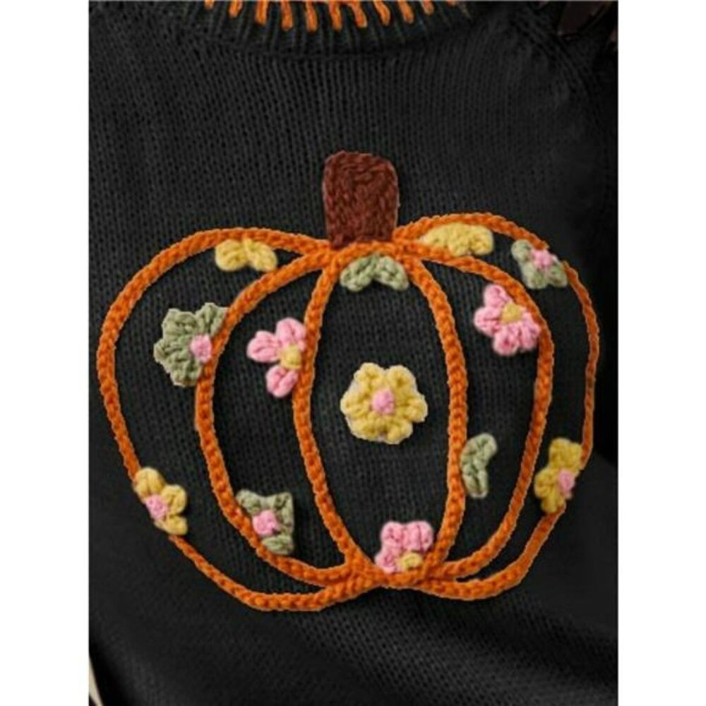 SO ME‎ Pumpkin Floral Embroidered Thanksgiving Sweater - Picture 2 of 3